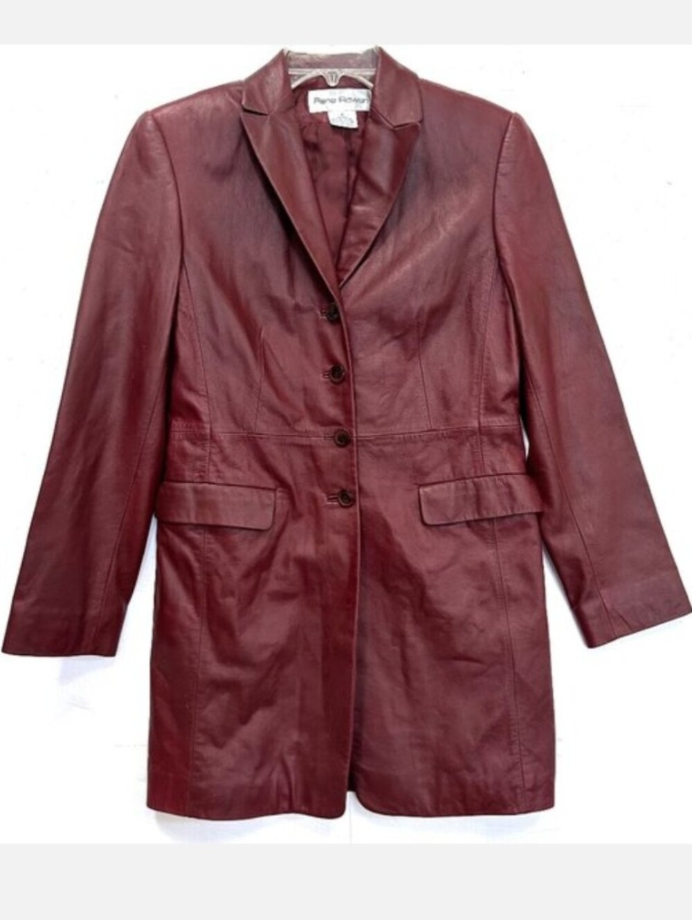 Rena Rowan Vtg Burgundy Leather Trench Coat Blazer Jacket 8